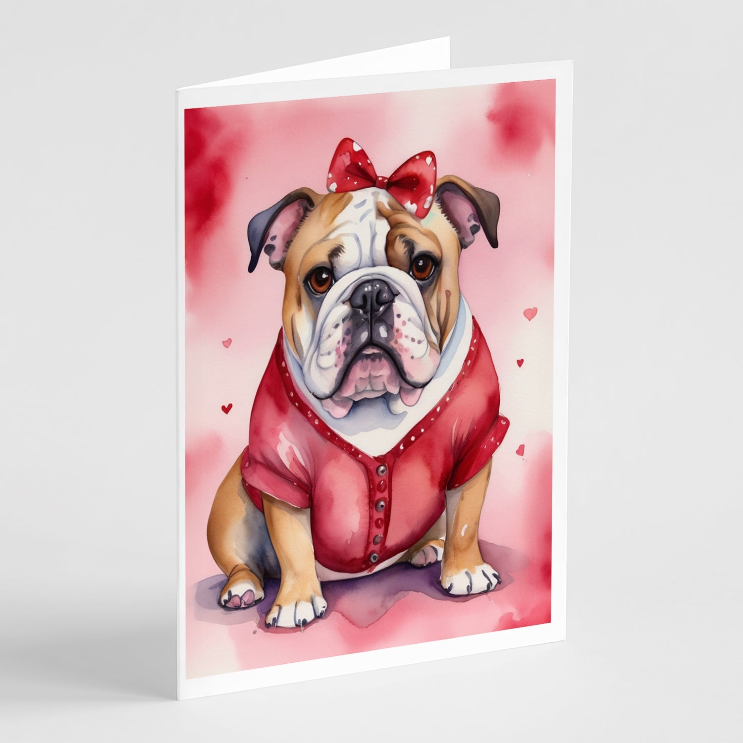 English Bulldog My Valentine Greeting Cards Pack of 8 Blank Cards with Envelopes Whimsical A7 Size 5x7