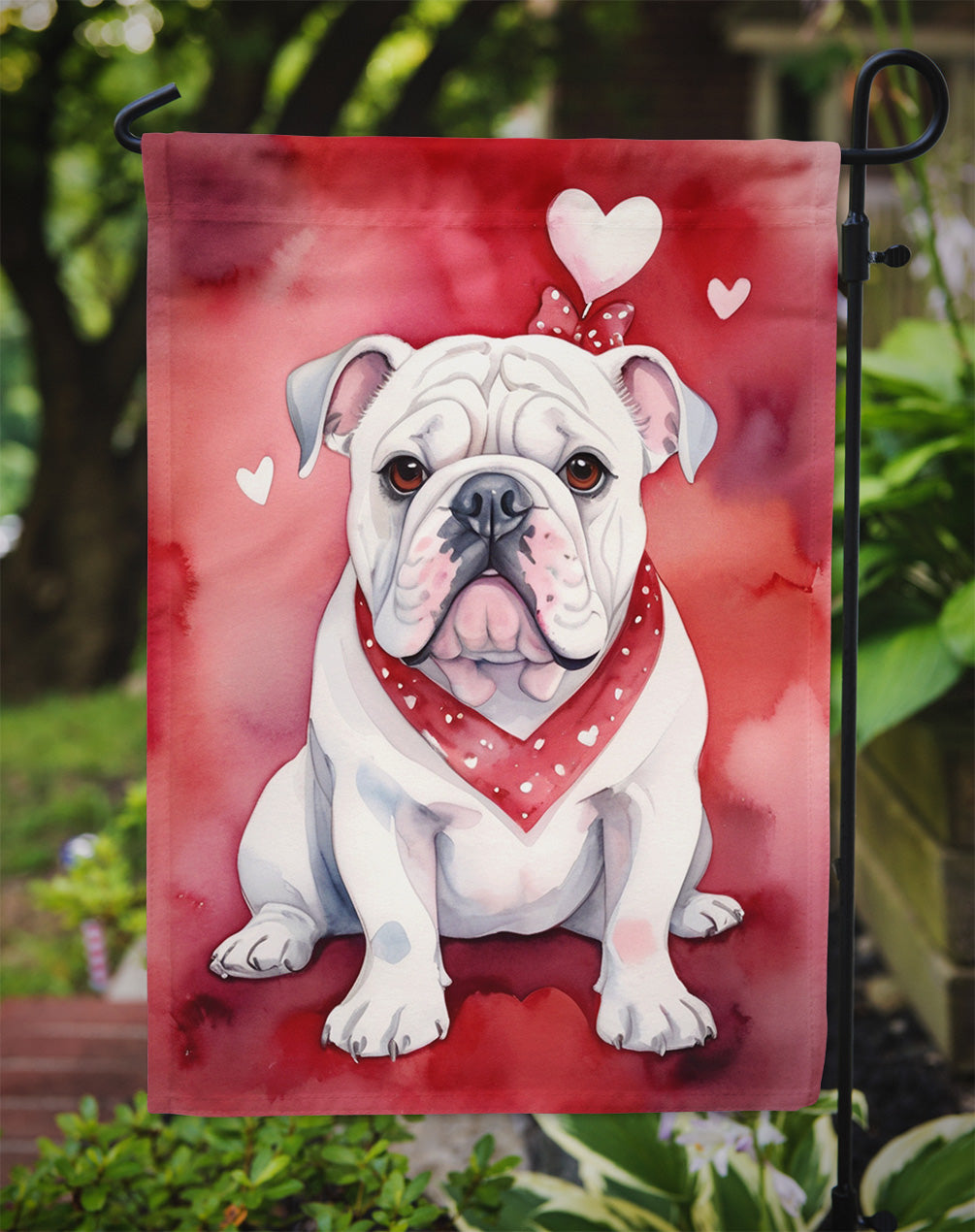 English Bulldog My Valentine Garden Flag Mailbox Decorative Yard Banner Outside Patio Artwork for Flower Beds, Garden Size, Multicolor