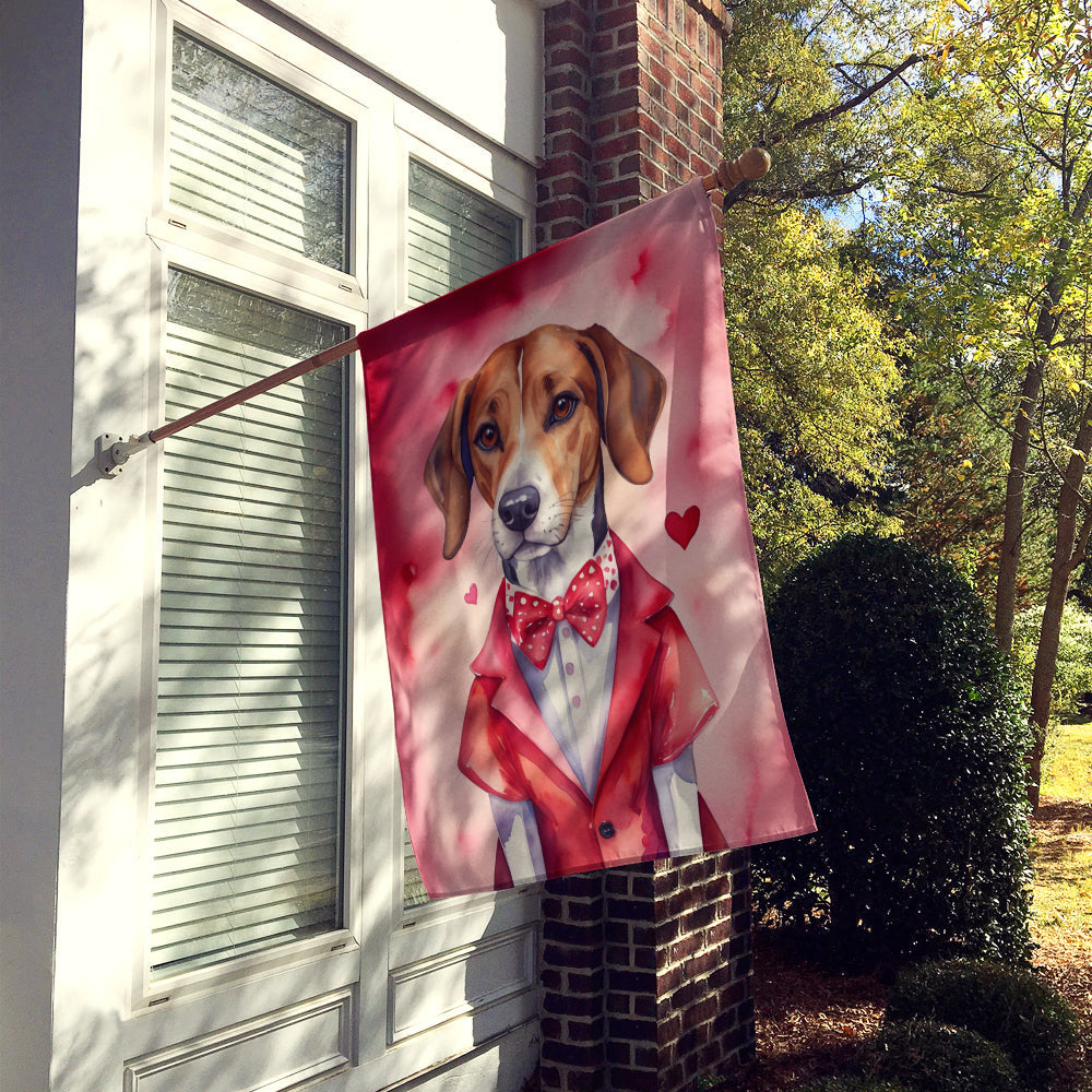 English Foxhound My Valentine House Flag 28x40 Porch Sleeve Pole Decorative Outside Yard Banner Artwork Wall Hanging, Polyester