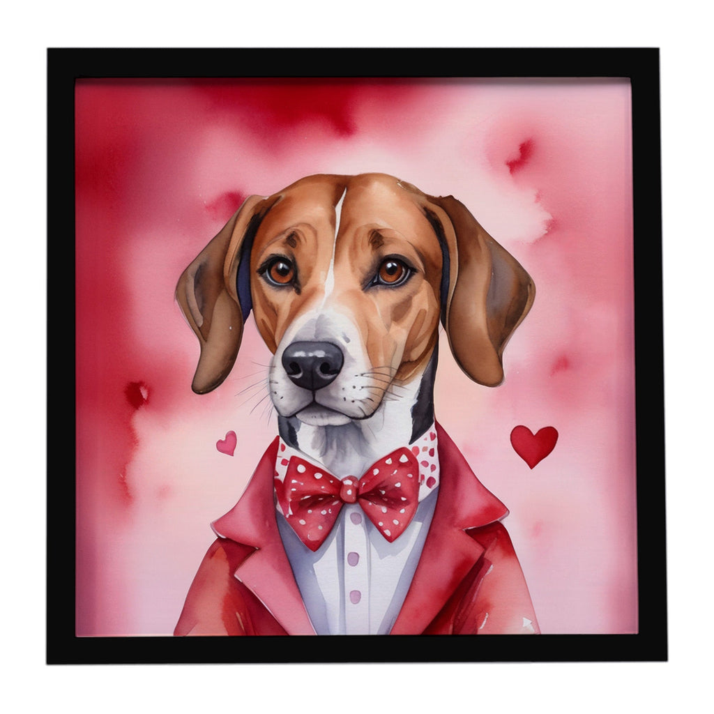 English Foxhound My Valentine Framed Metal Print Bathroom, Kitchen, Office, Home Decor Wall Art Ready to Hang, Square, 8X8