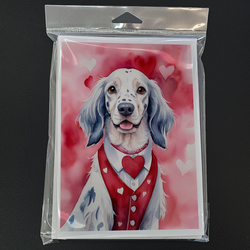 English Setter My Valentine Greeting Cards Pack of 8 Blank Cards with Envelopes Whimsical A7 Size 5x7