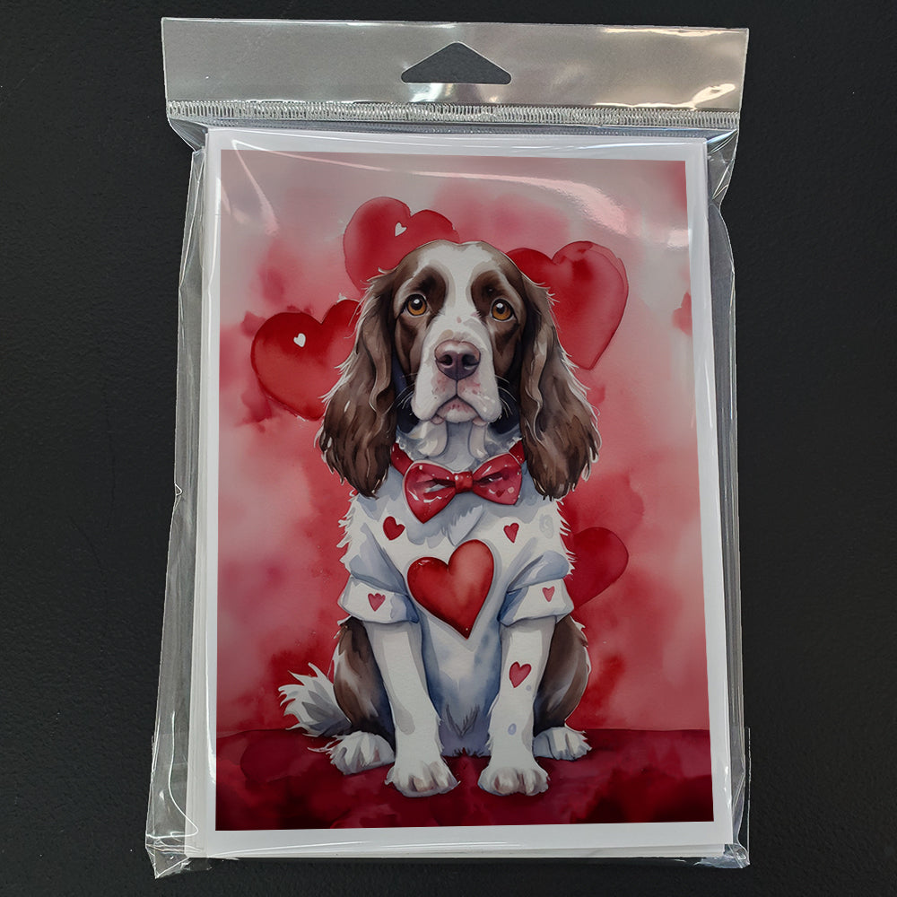 English Springer Spaniel My Valentine Greeting Cards Pack of 8 Blank Cards with Envelopes Whimsical A7 Size 5x7