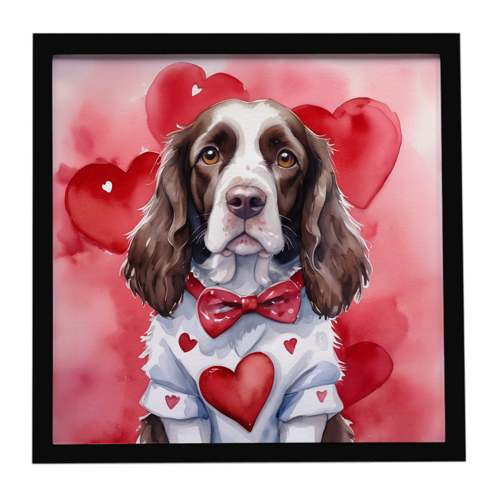 English Springer Spaniel My Valentine Framed Metal Print Bathroom, Kitchen, Office, Home Decor Wall Art Ready to Hang, Square, 8X8