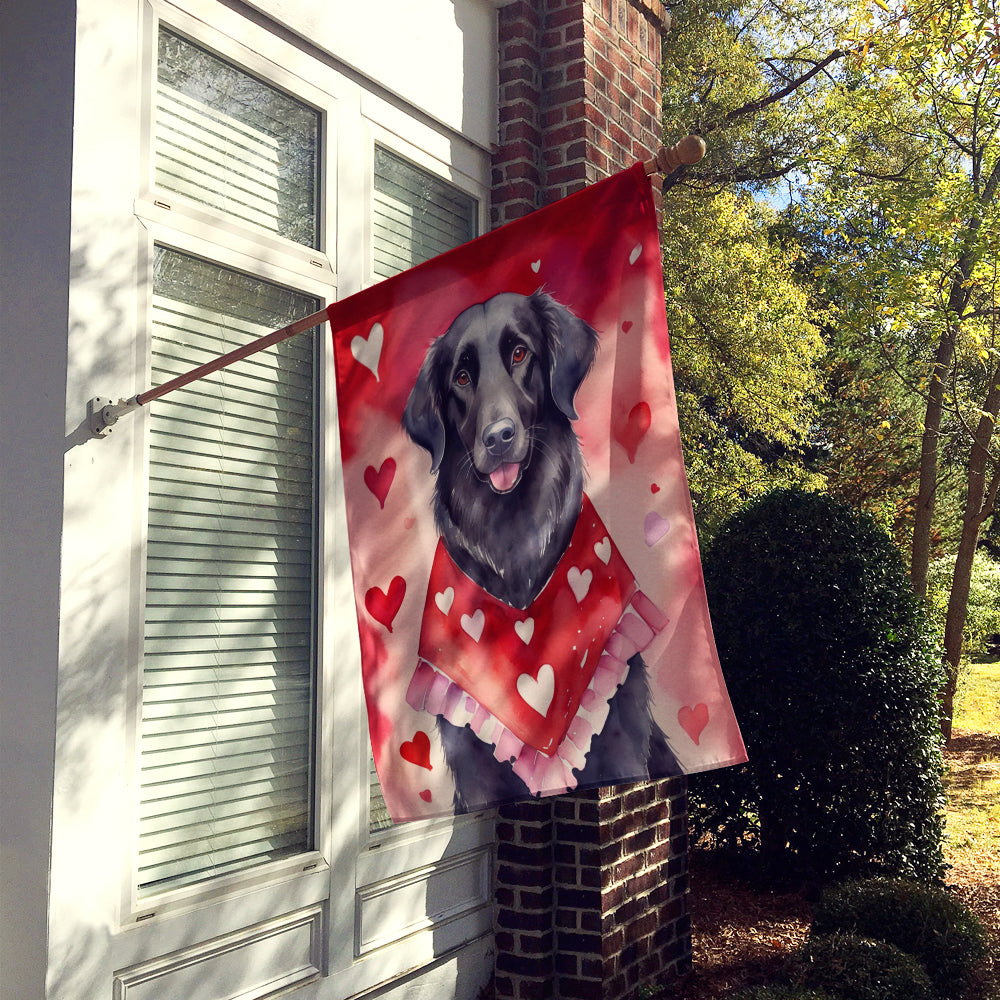 Flat-Coated Retriever My Valentine House Flag 28x40 Porch Sleeve Pole Decorative Outside Yard Banner Artwork Wall Hanging, Polyester