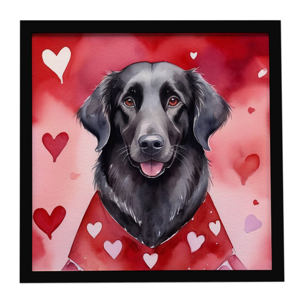 Flat-Coated Retriever My Valentine Framed Metal Print Bathroom, Kitchen, Office, Home Decor Wall Art Ready to Hang, Square, 8X8