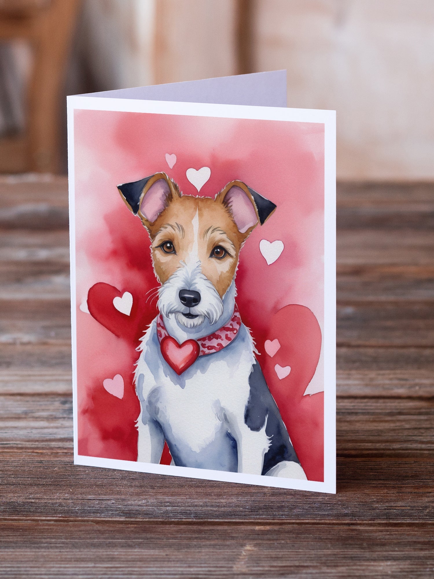 Fox Terrier My Valentine Greeting Cards Pack of 8 Blank Cards with Envelopes Whimsical A7 Size 5x7