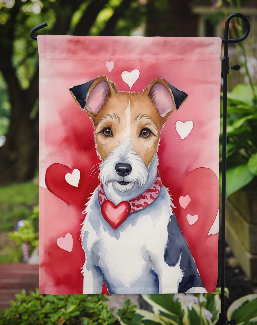 Fox Terrier My Valentine Garden Flag Mailbox Decorative Yard Banner Outside Patio Artwork for Flower Beds, Garden Size, Multicolor
