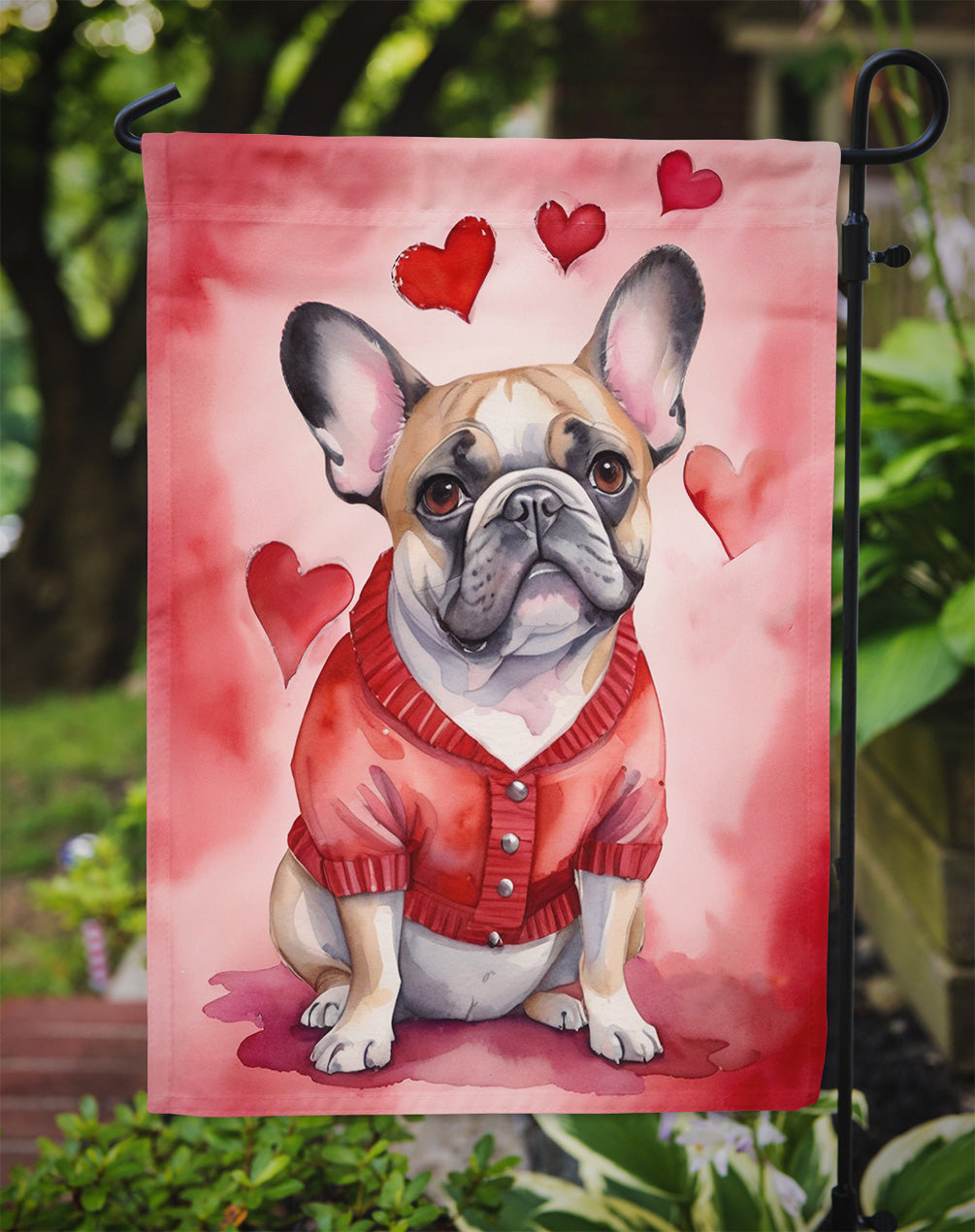 French Bulldog My Valentine Garden Flag Mailbox Decorative Yard Banner Outside Patio Artwork for Flower Beds, Garden Size, Multicolor