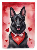 Black German Shepherd My Valentine House Flag 28x40 Porch Sleeve Pole Decorative Outside Yard Banner Artwork Wall Hanging, Polyester