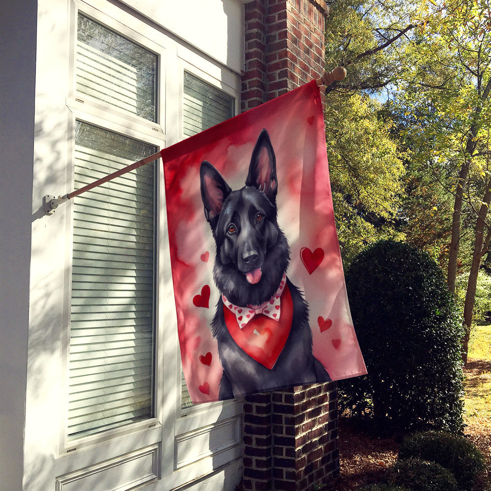 Black German Shepherd My Valentine House Flag 28x40 Porch Sleeve Pole Decorative Outside Yard Banner Artwork Wall Hanging, Polyester