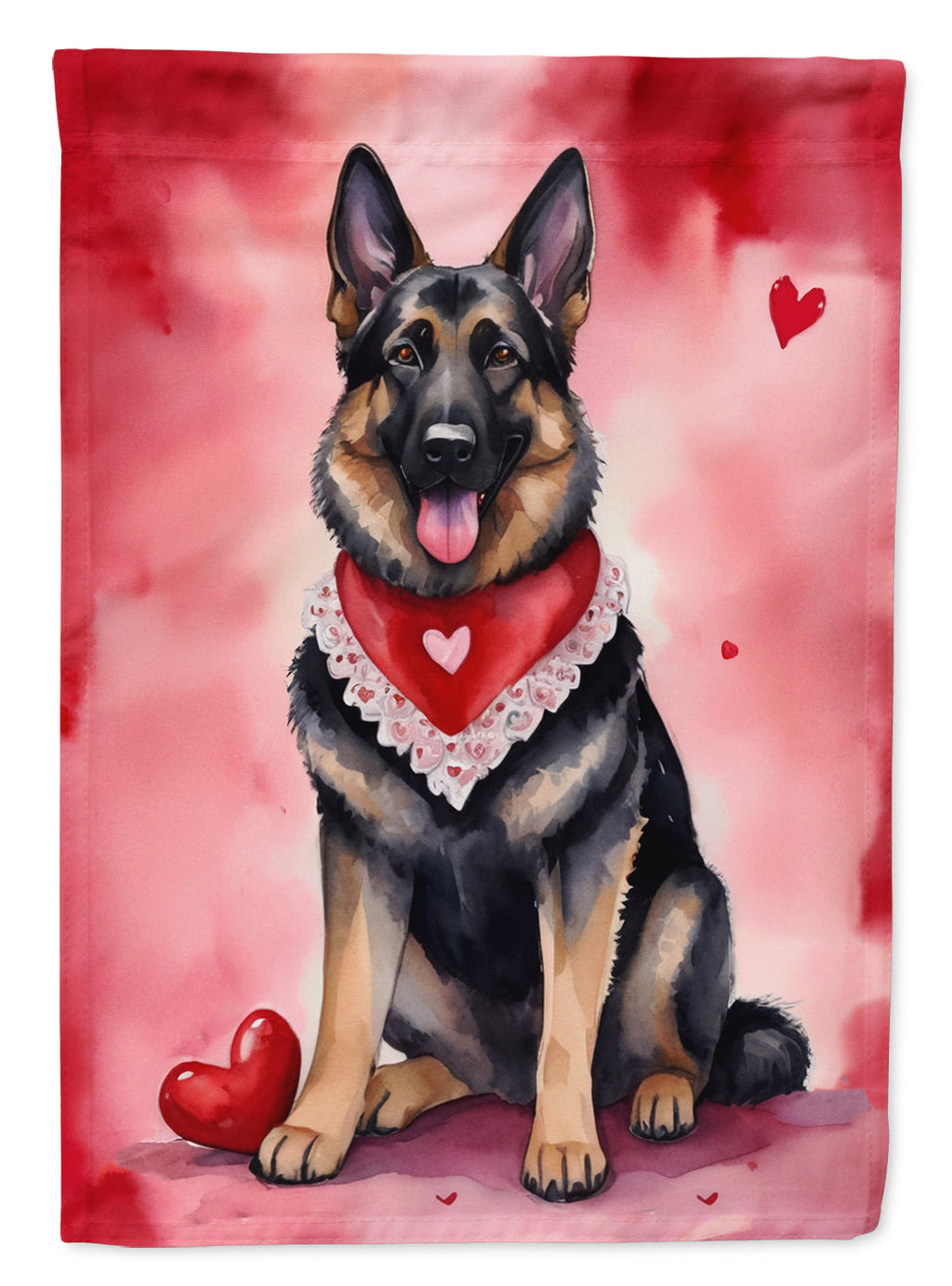 German Shepherd My Valentine House Flag 28x40 Porch Sleeve Pole Decorative Outside Yard Banner Artwork Wall Hanging, Polyester