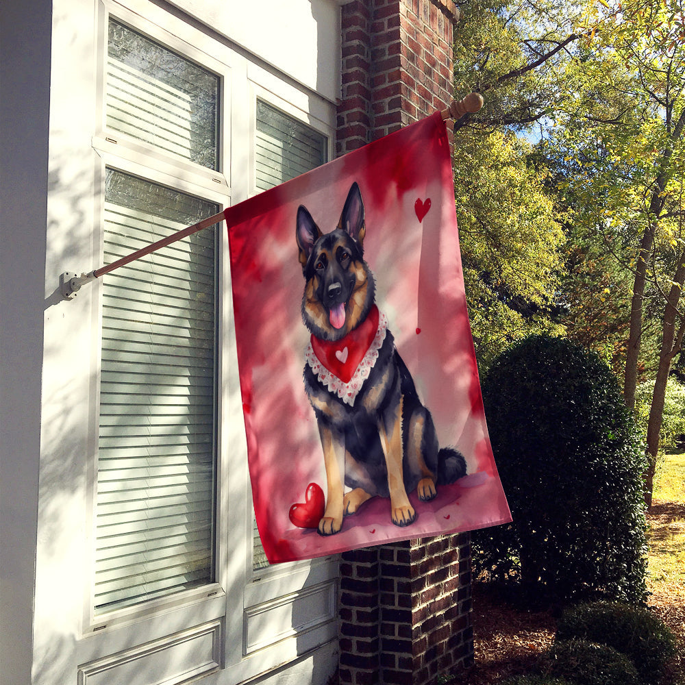German Shepherd My Valentine House Flag 28x40 Porch Sleeve Pole Decorative Outside Yard Banner Artwork Wall Hanging, Polyester