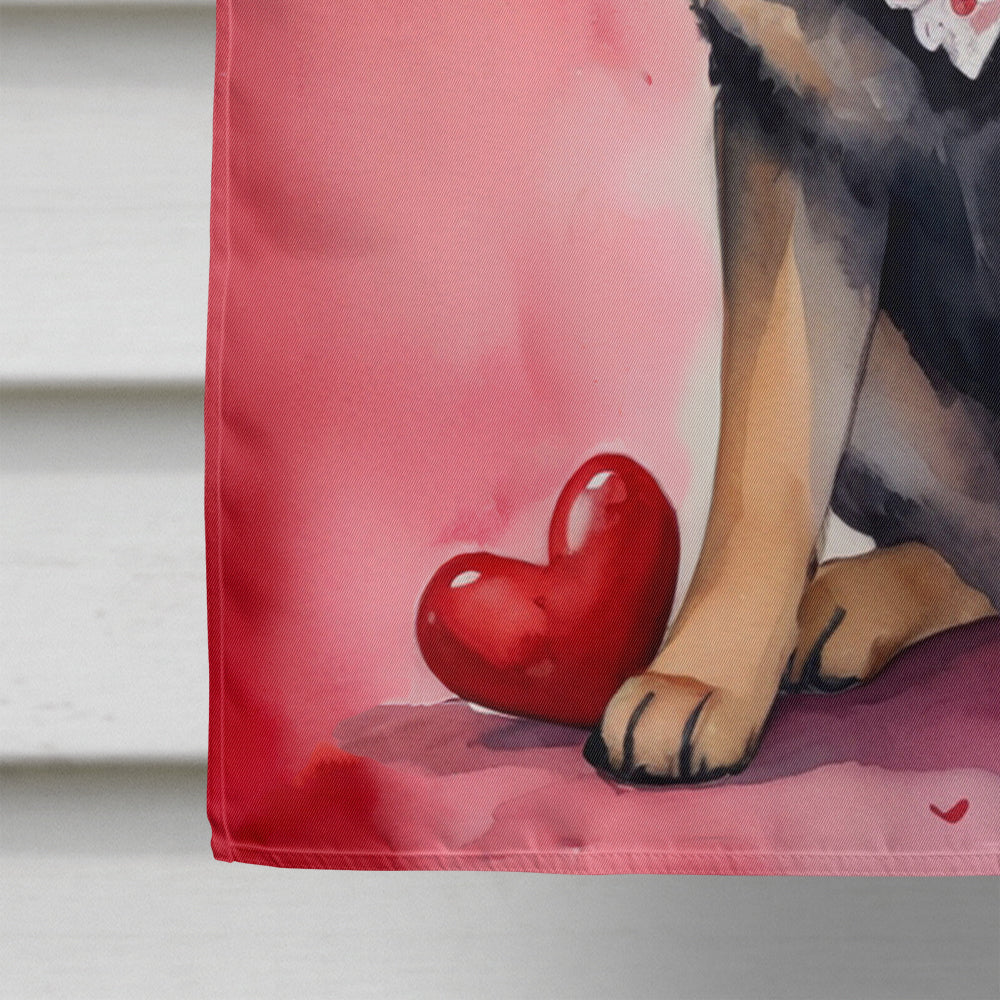 German Shepherd My Valentine House Flag 28x40 Porch Sleeve Pole Decorative Outside Yard Banner Artwork Wall Hanging, Polyester
