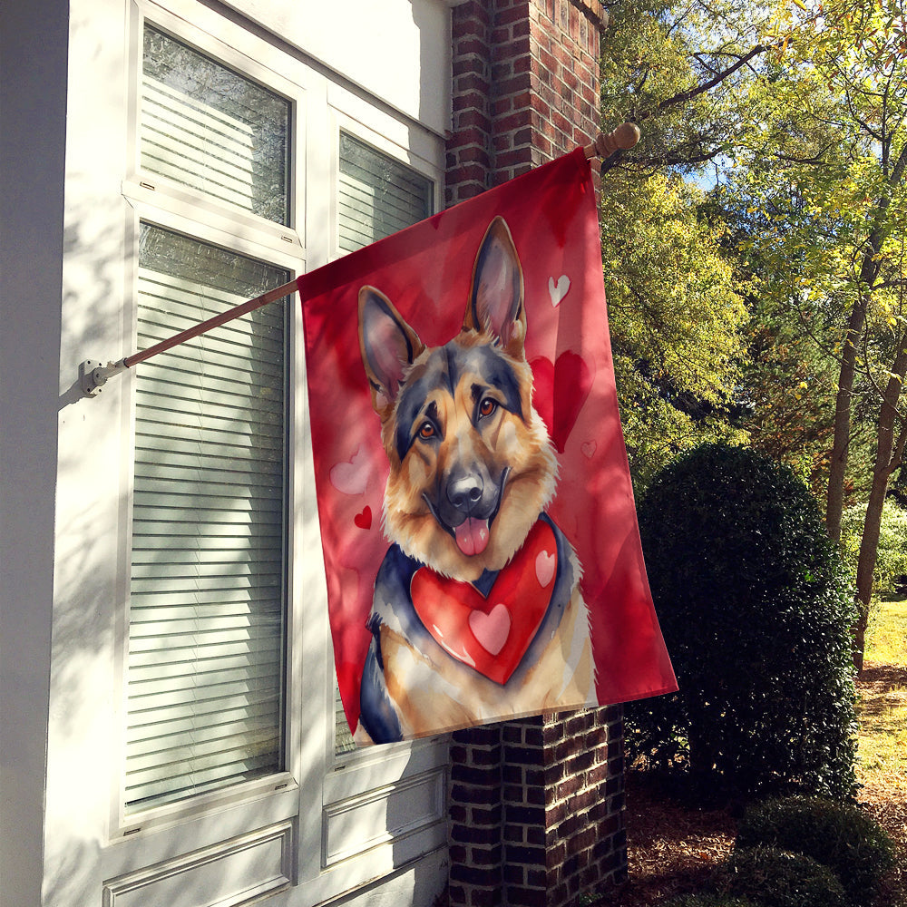 German Shepherd My Valentine House Flag 28x40 Porch Sleeve Pole Decorative Outside Yard Banner Artwork Wall Hanging, Polyester