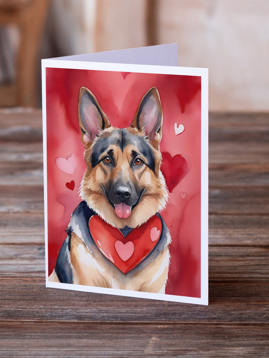 German Shepherd My Valentine Greeting Cards Pack of 8 Blank Cards with Envelopes Whimsical A7 Size 5x7