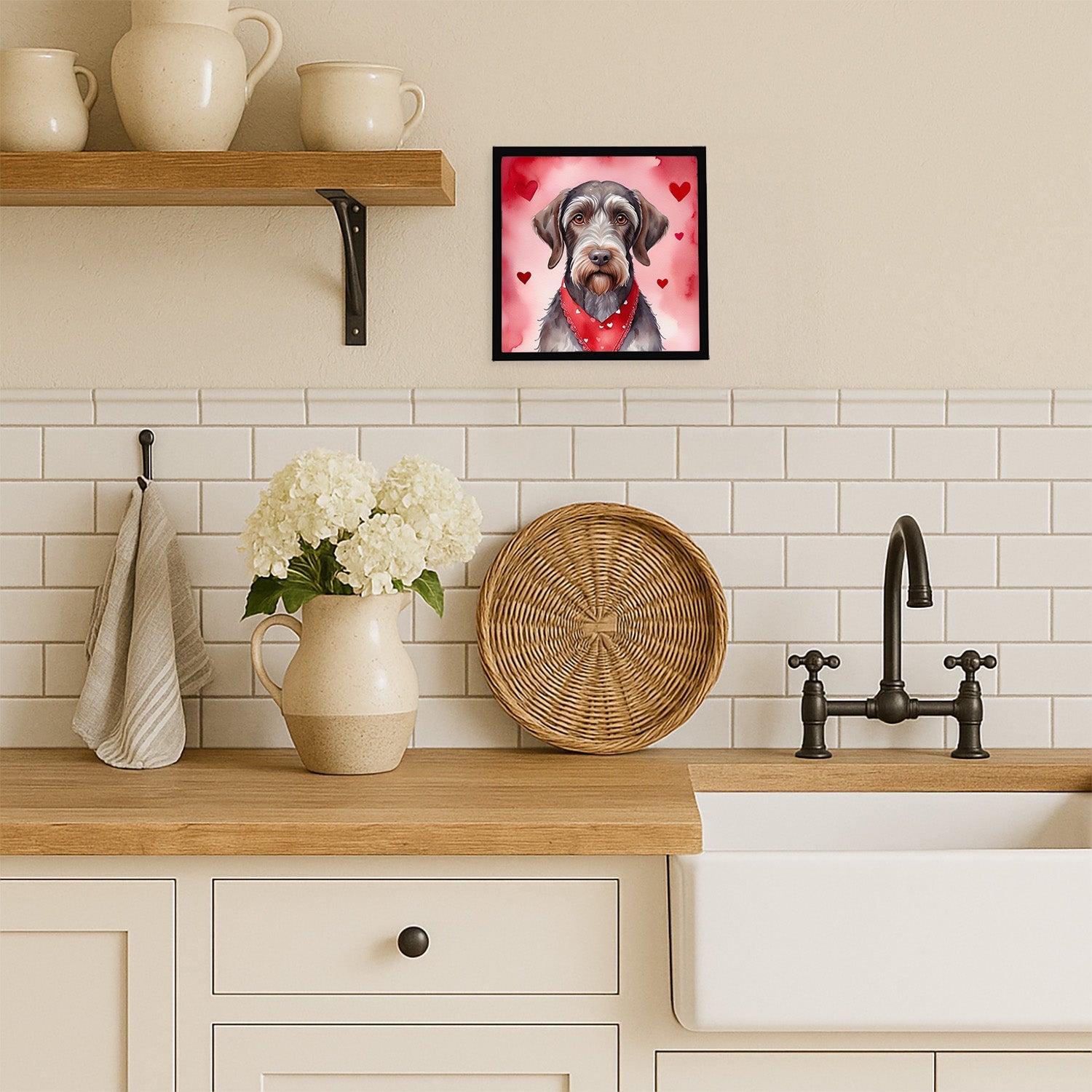 German Wirehaired Pointer My Valentine Framed Metal Print Bathroom, Kitchen, Office, Home Decor Wall Art Ready to Hang, Square, 8X8