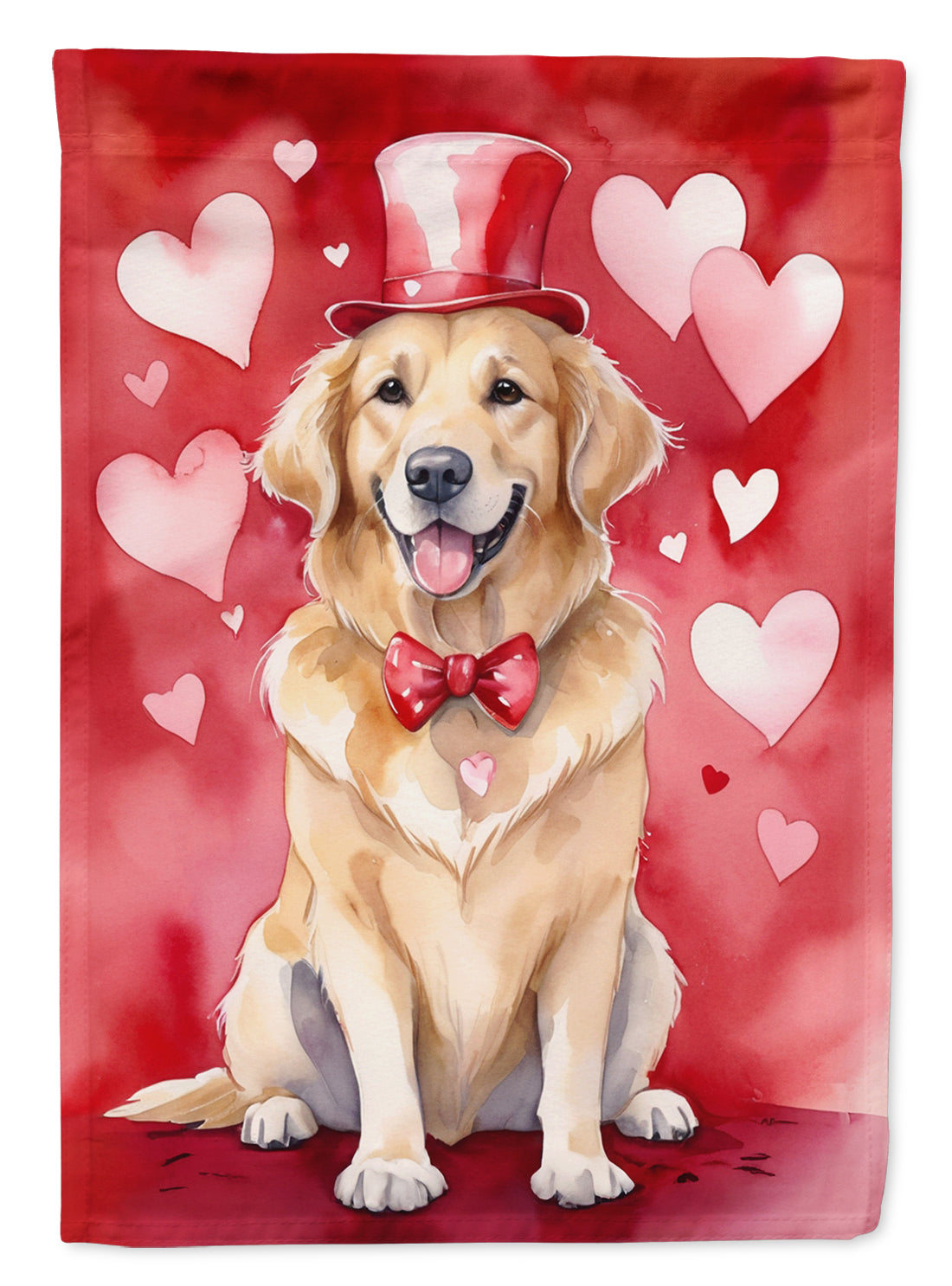 Golden Retriever My Valentine House Flag 28x40 Porch Sleeve Pole Decorative Outside Yard Banner Artwork Wall Hanging, Polyester