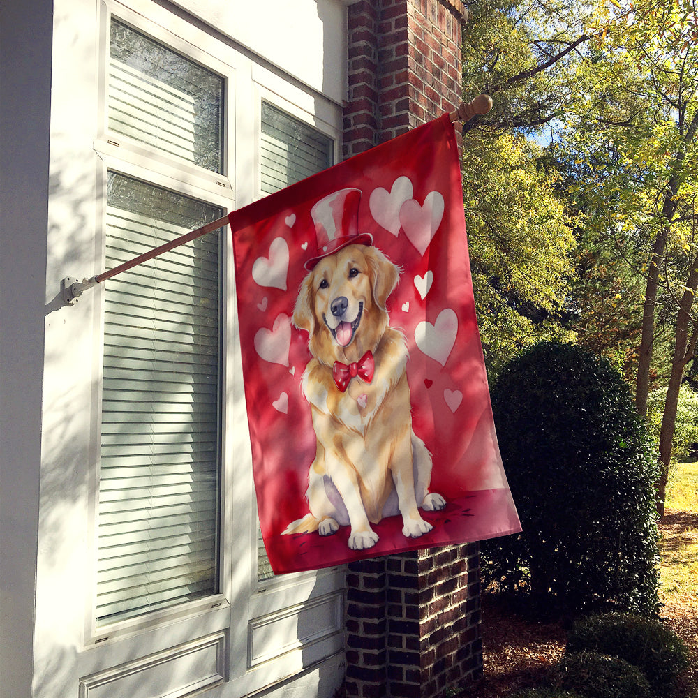 Golden Retriever My Valentine House Flag 28x40 Porch Sleeve Pole Decorative Outside Yard Banner Artwork Wall Hanging, Polyester