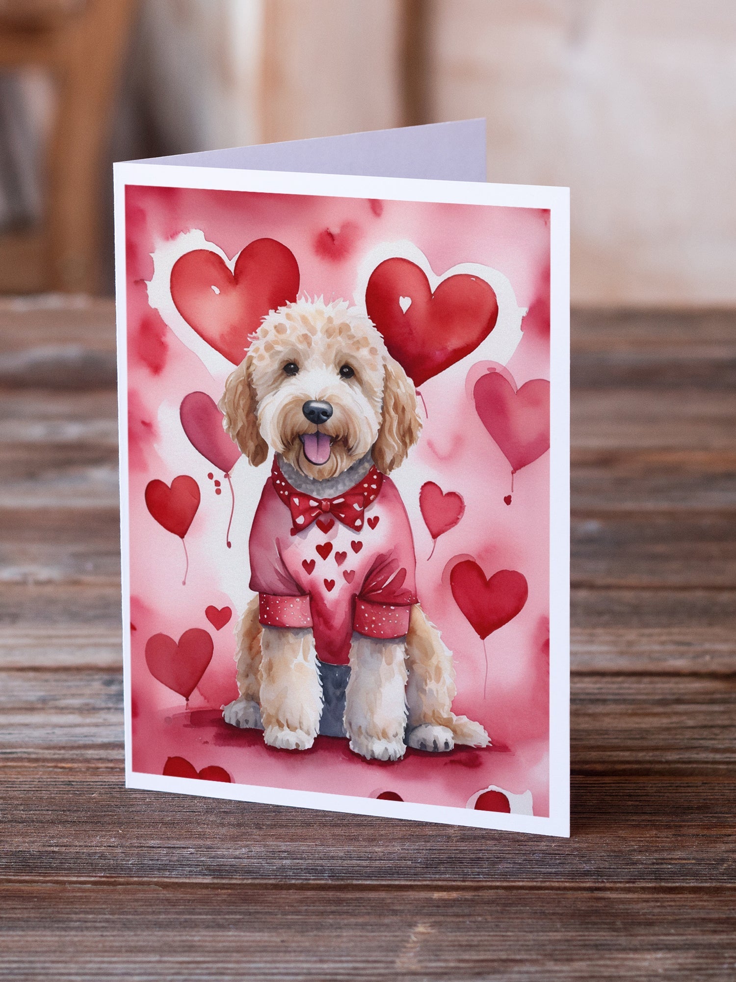 Goldendoodle My Valentine Greeting Cards Pack of 8 Blank Cards with Envelopes Whimsical A7 Size 5x7