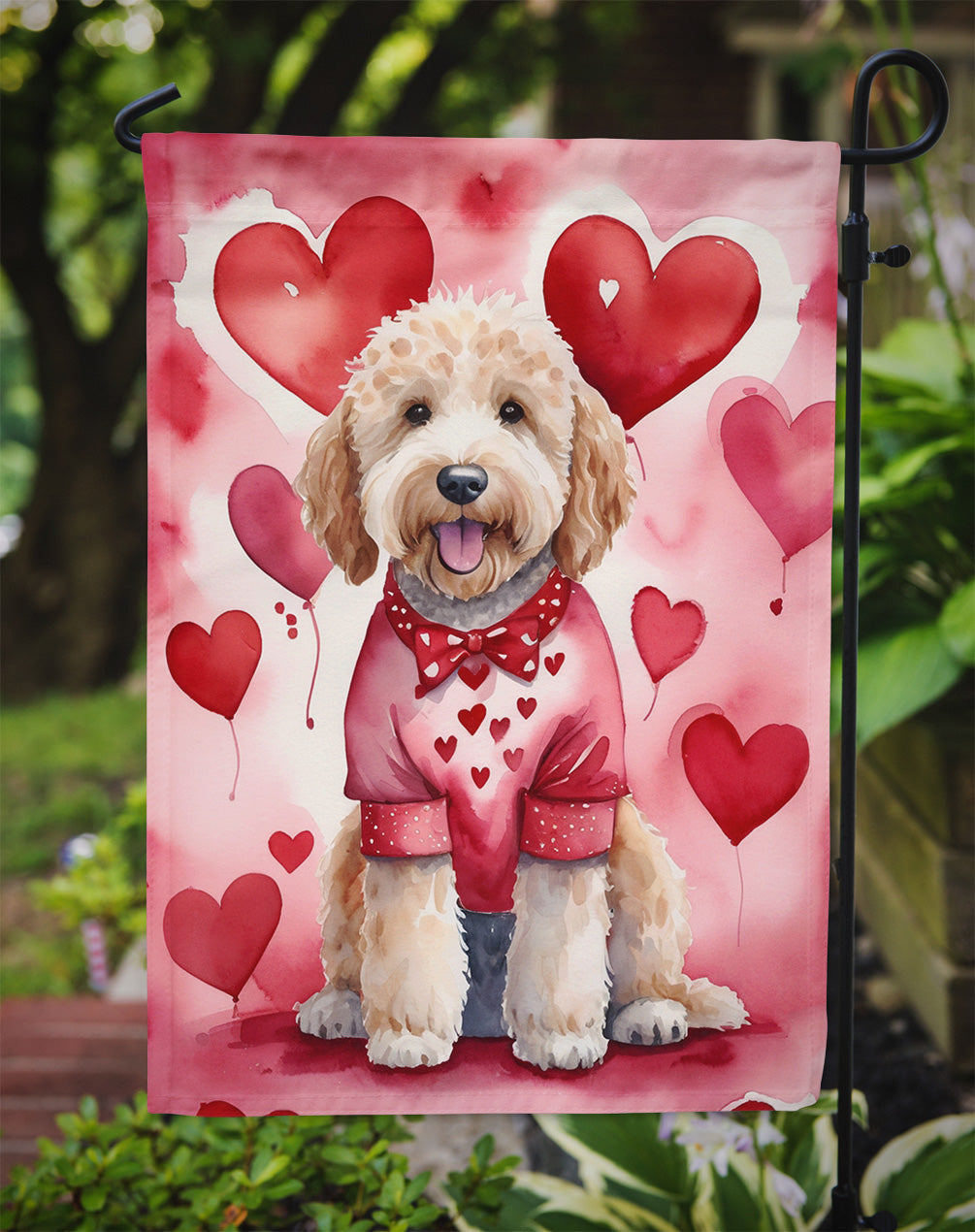 Goldendoodle My Valentine Garden Flag Mailbox Decorative Yard Banner Outside Patio Artwork for Flower Beds, Garden Size, Multicolor