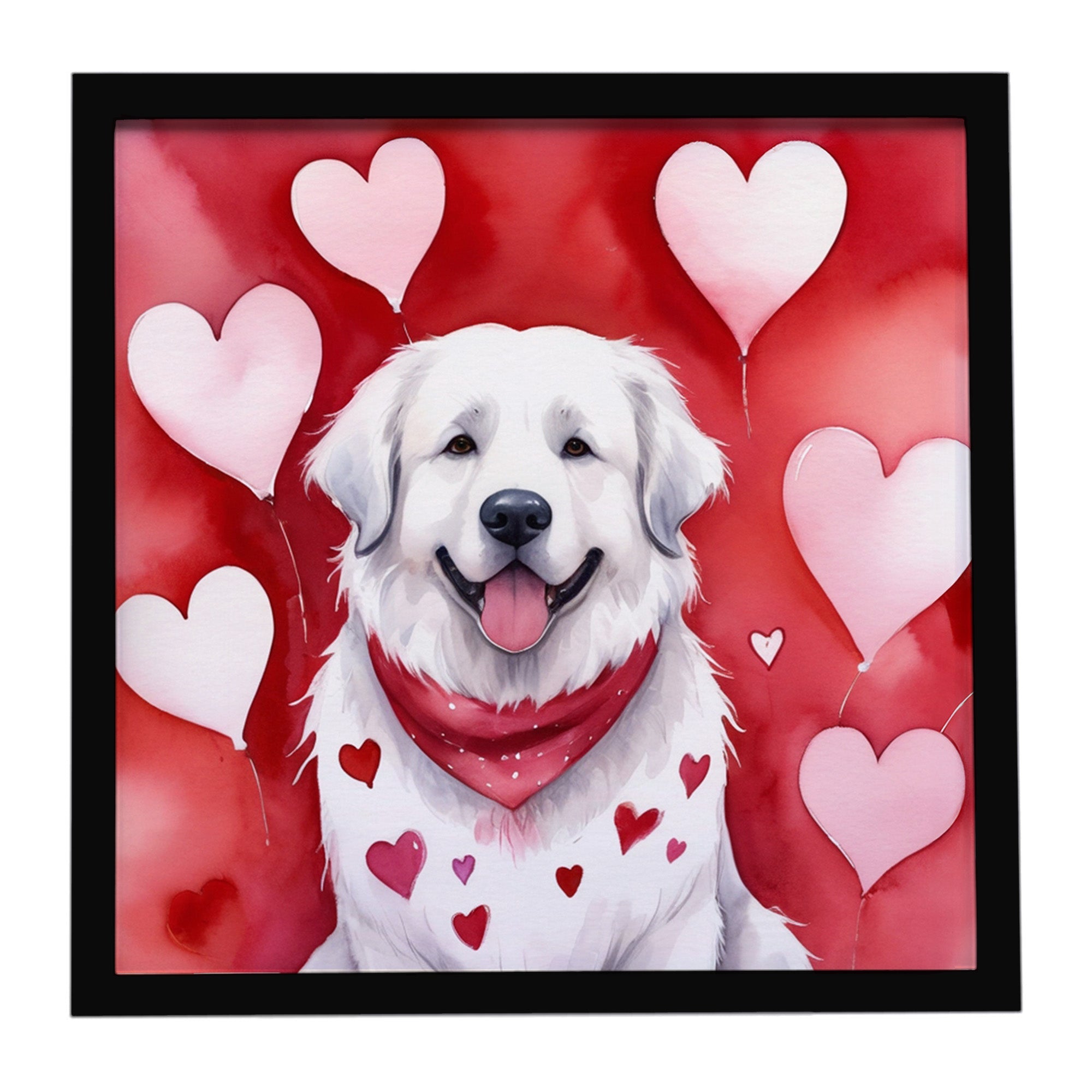 Great Pyrenees My Valentine Framed Metal Print Bathroom, Kitchen, Office, Home Decor Wall Art Ready to Hang, Square, 8X8