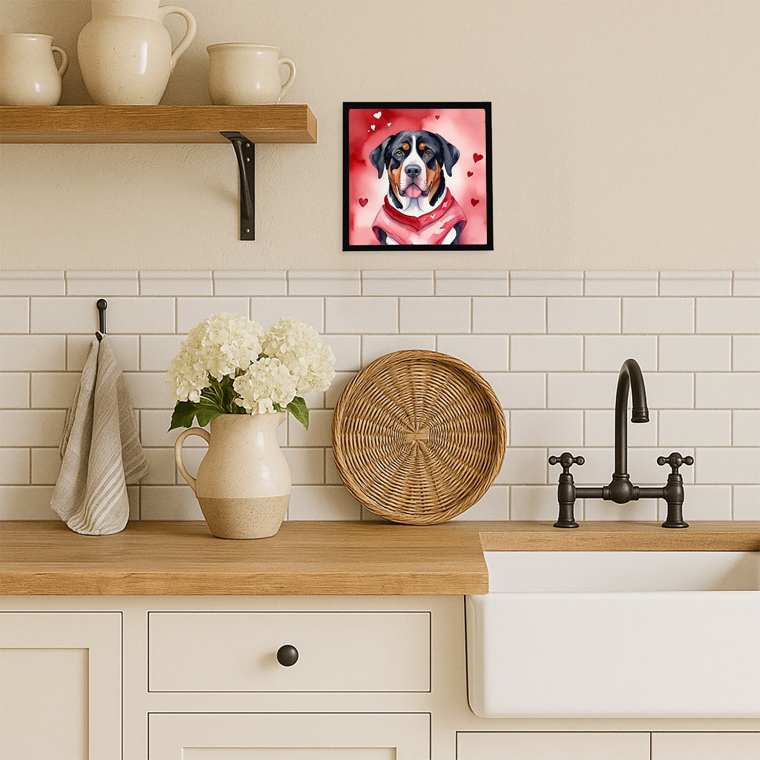 Greater Swiss Mountain Dog My Valentine Framed Metal Print Bathroom, Kitchen, Office, Home Decor Wall Art Ready to Hang, Square, 8X8