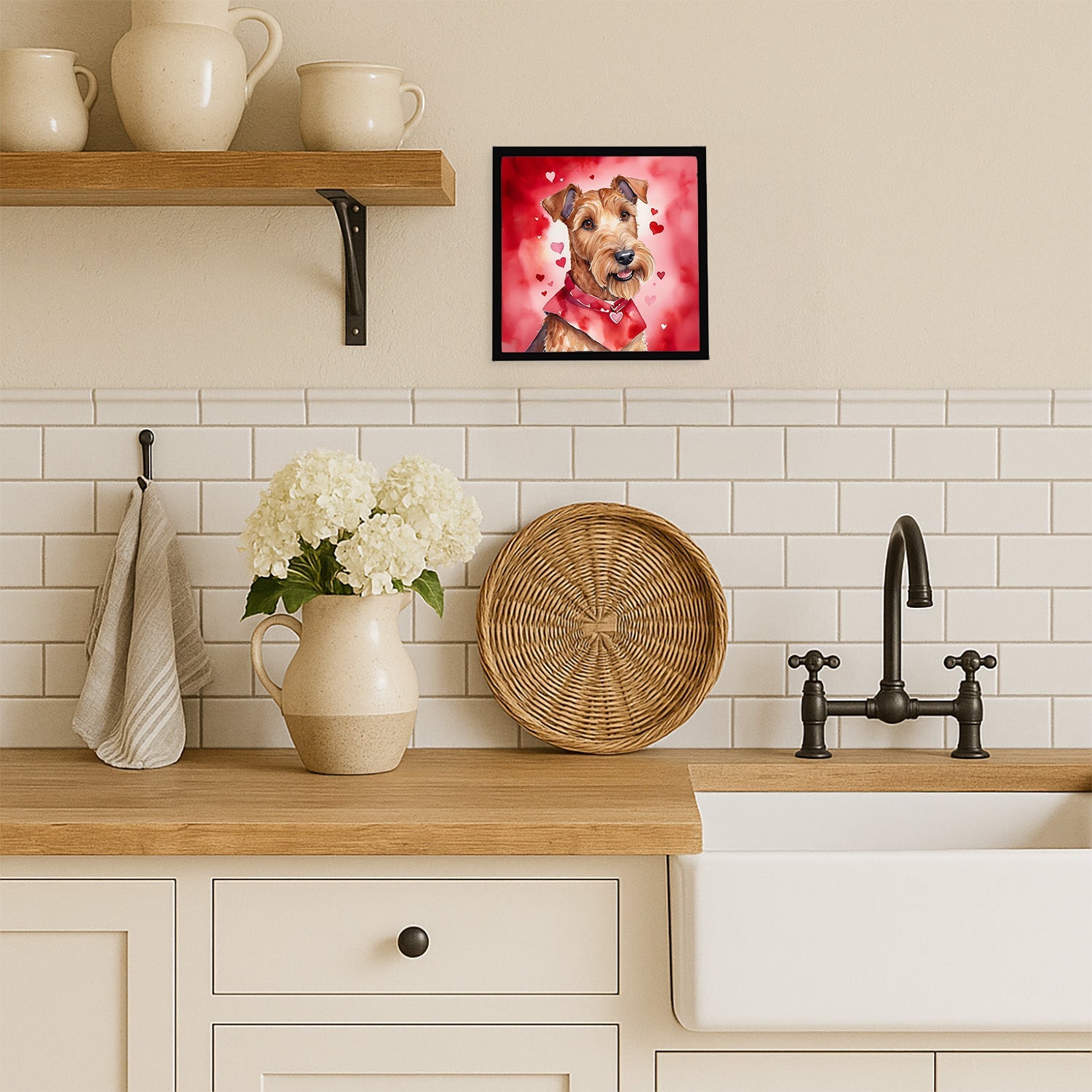 Irish Terrier My Valentine Framed Metal Print Bathroom, Kitchen, Office, Home Decor Wall Art Ready to Hang, Square, 8X8
