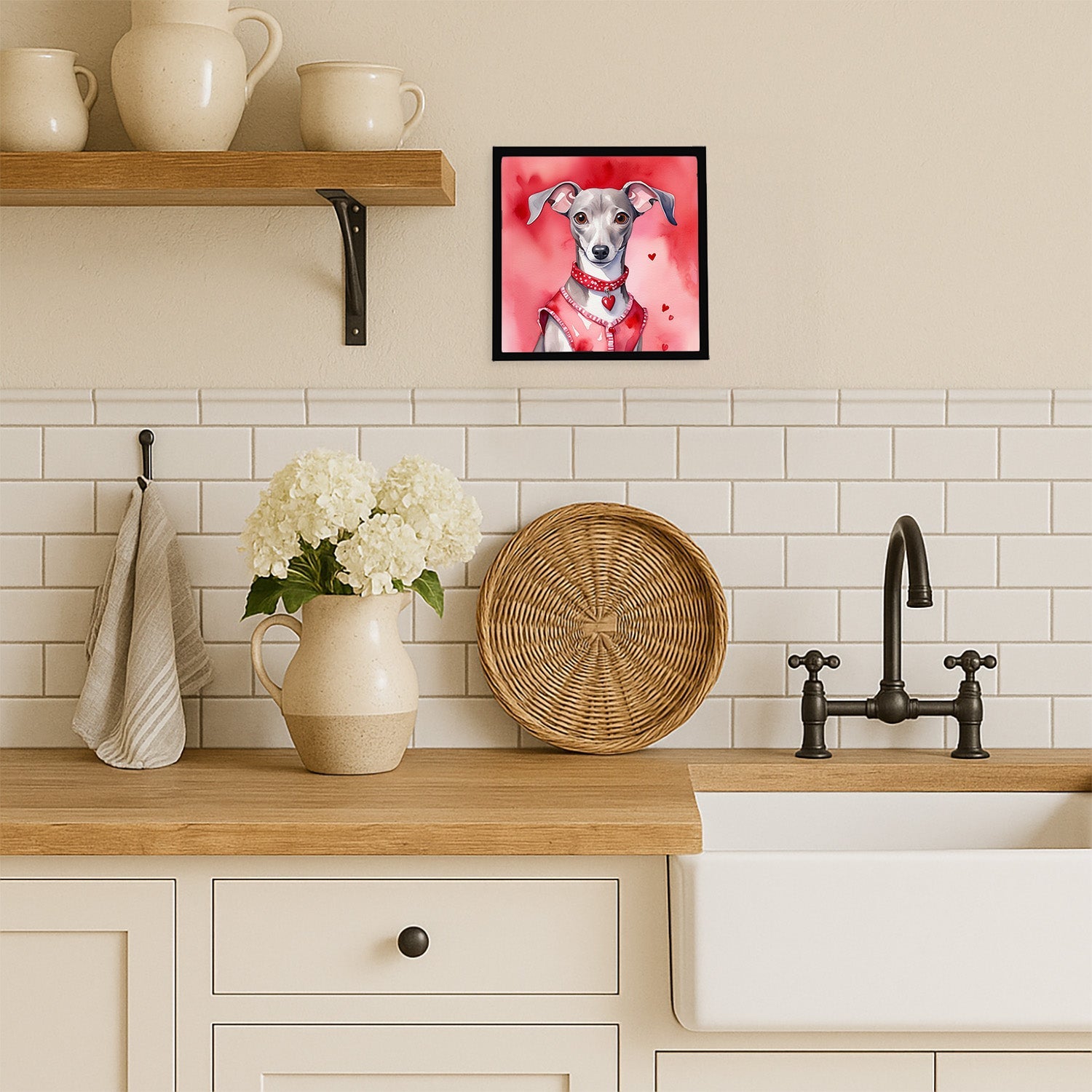 Italian Greyhound My Valentine Framed Metal Print Bathroom, Kitchen, Office, Home Decor Wall Art Ready to Hang, Square, 8X8
