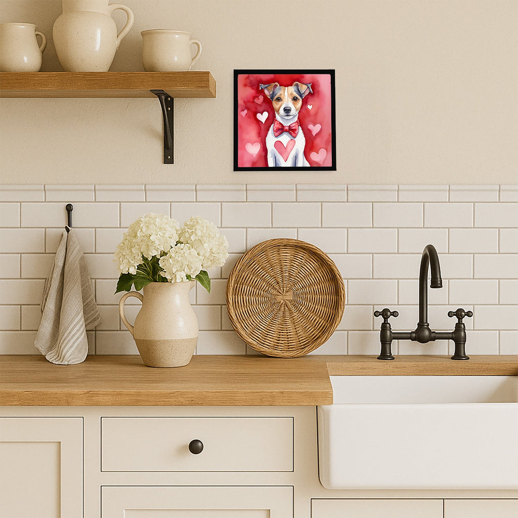 Jack Russell Terrier My Valentine Framed Metal Print Bathroom, Kitchen, Office, Home Decor Wall Art Ready to Hang, Square, 8X8