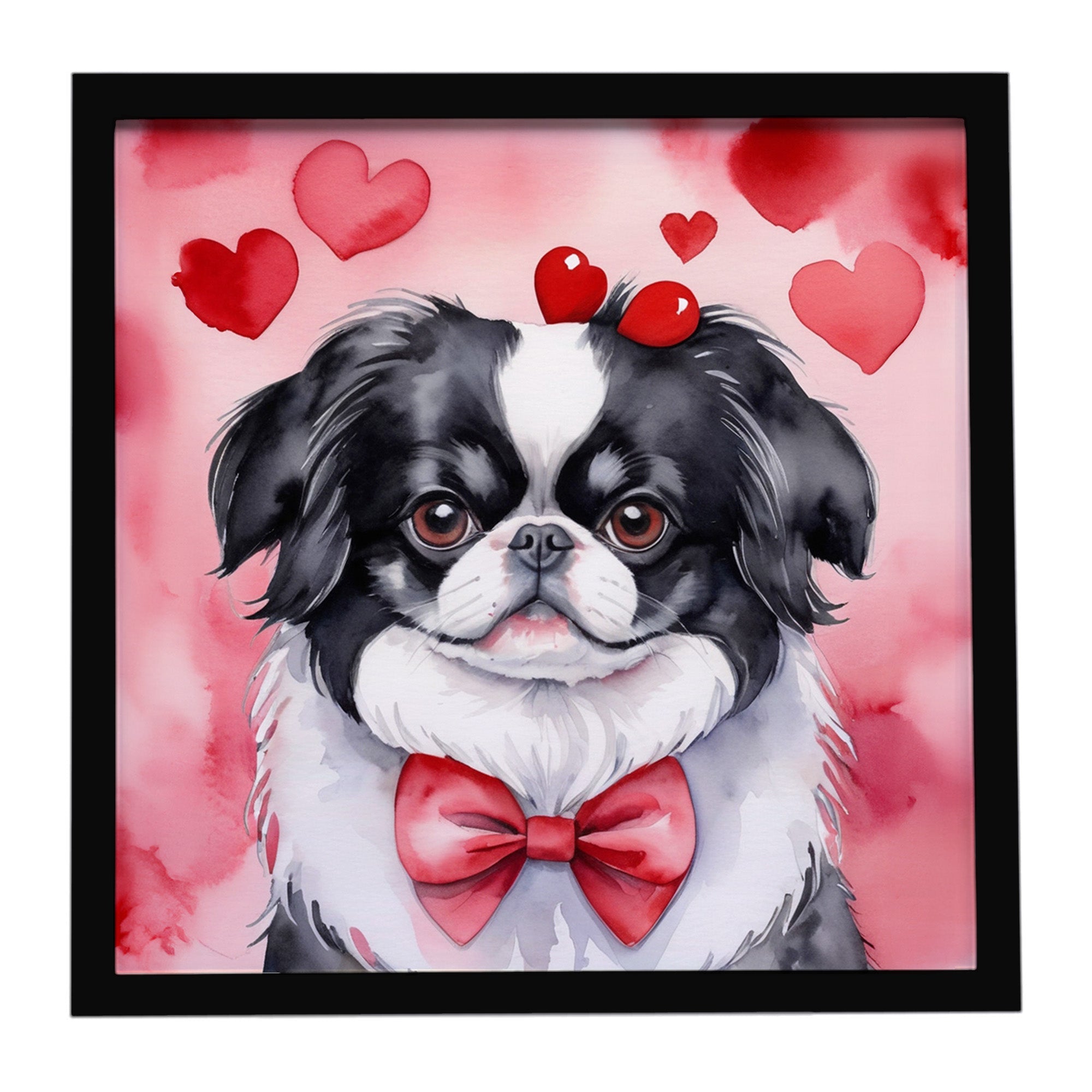 Japanese Chin My Valentine Framed Metal Print Bathroom, Kitchen, Office, Home Decor Wall Art Ready to Hang, Square, 8X8