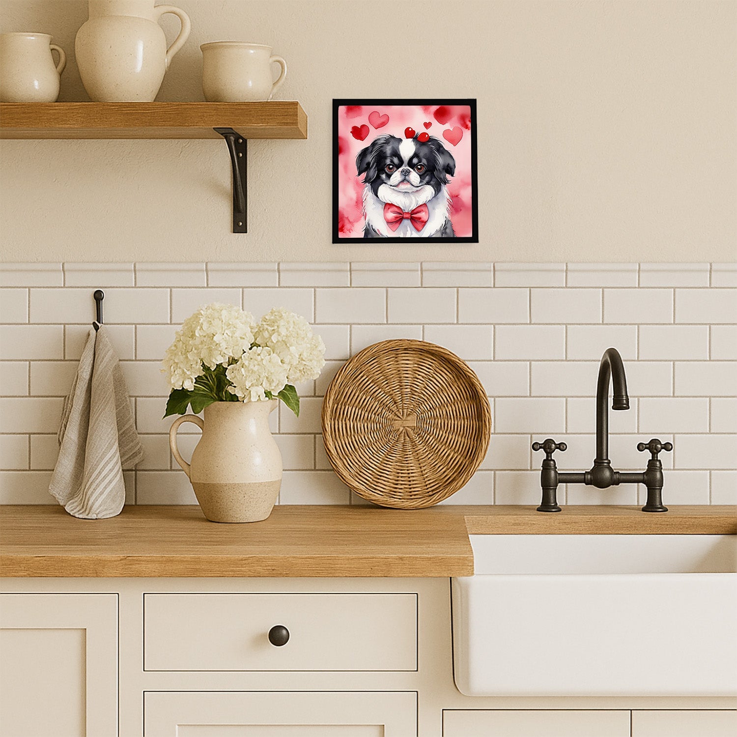 Japanese Chin My Valentine Framed Metal Print Bathroom, Kitchen, Office, Home Decor Wall Art Ready to Hang, Square, 8X8