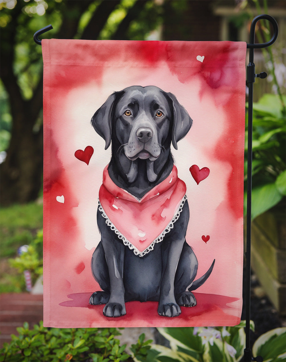 Black Labrador Retriever My Valentine Garden Flag Mailbox Decorative Yard Banner Outside Patio Artwork for Flower Beds, Garden Size, Multicolor