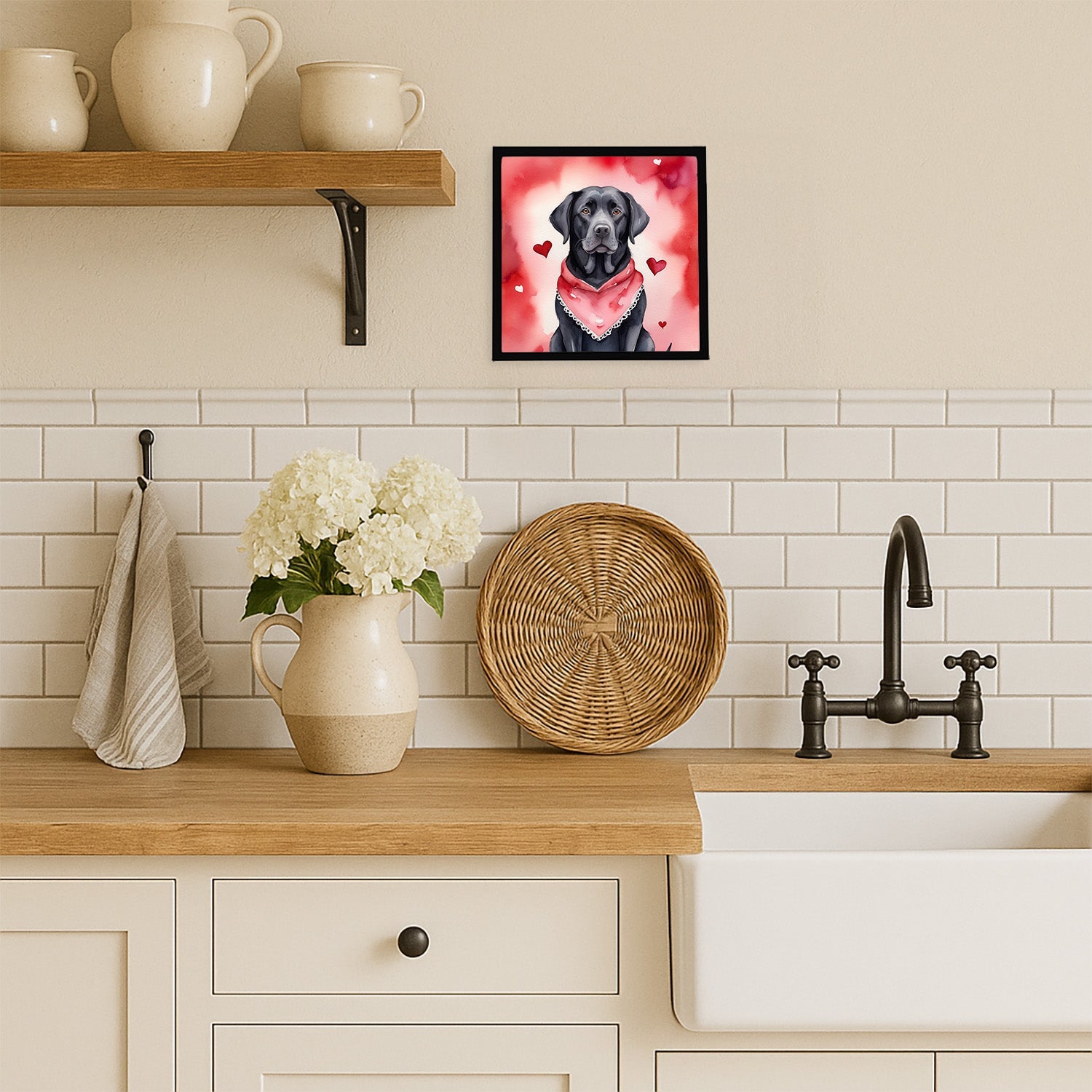 Black Labrador Retriever My Valentine Framed Metal Print Bathroom, Kitchen, Office, Home Decor Wall Art Ready to Hang, Square, 8X8