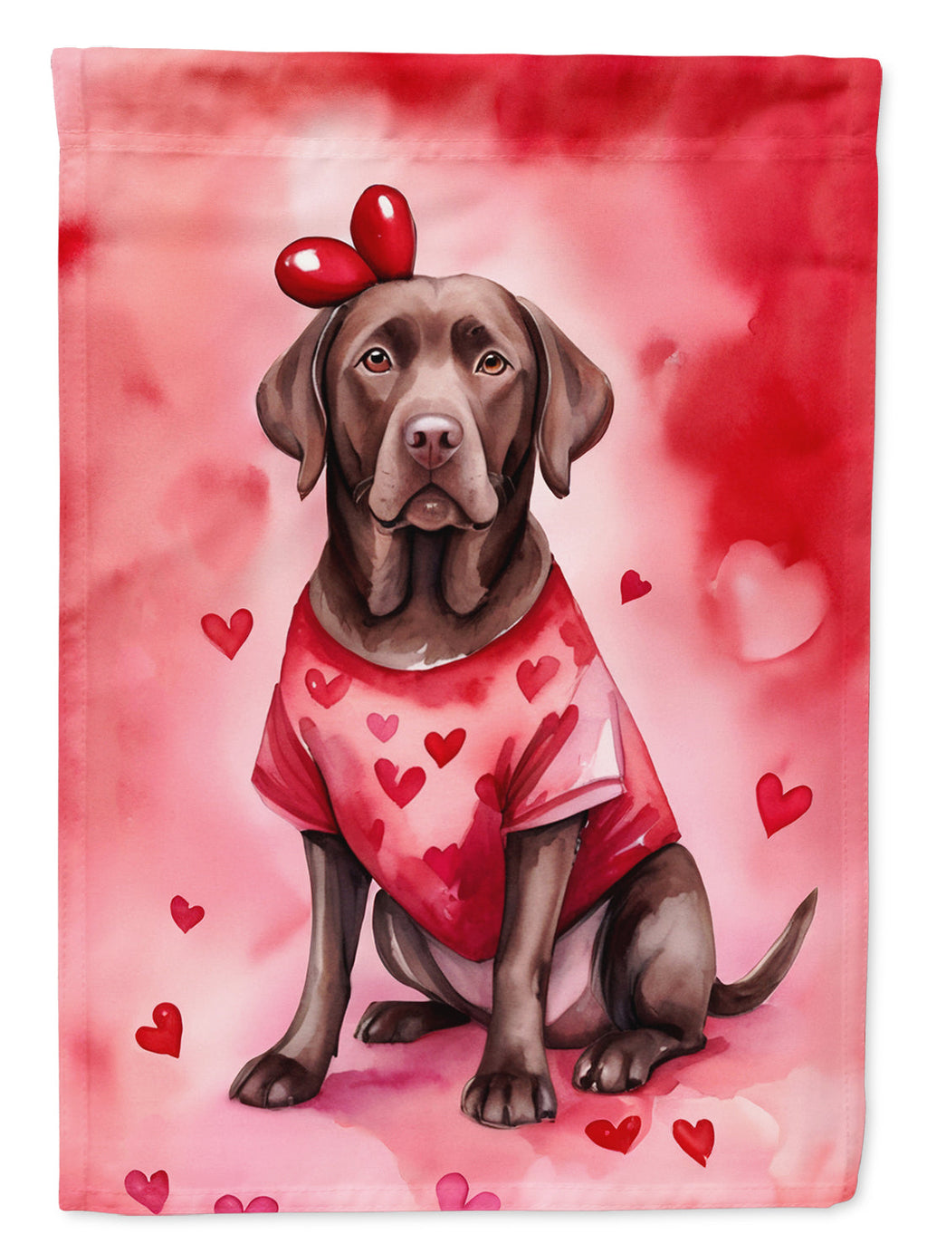 Chocolate Labrador Retriever My Valentine House Flag 28x40 Porch Sleeve Pole Decorative Outside Yard Banner Artwork Wall Hanging, Polyester