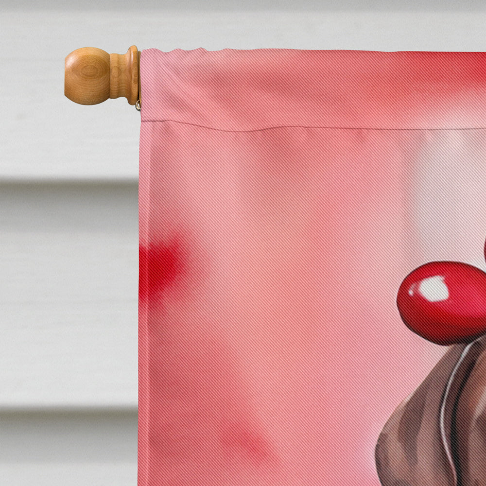 Chocolate Labrador Retriever My Valentine House Flag 28x40 Porch Sleeve Pole Decorative Outside Yard Banner Artwork Wall Hanging, Polyester