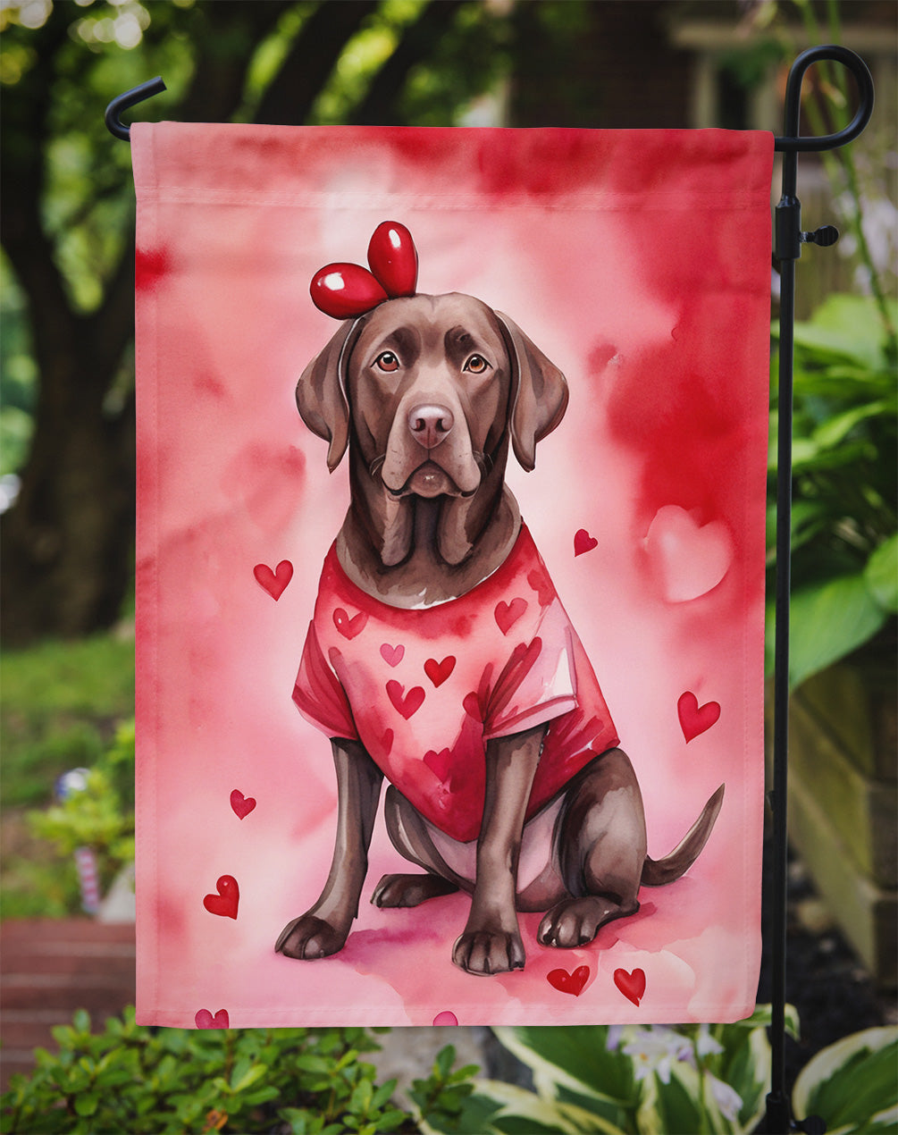 Chocolate Labrador Retriever My Valentine Garden Flag Mailbox Decorative Yard Banner Outside Patio Artwork for Flower Beds, Garden Size, Multicolor