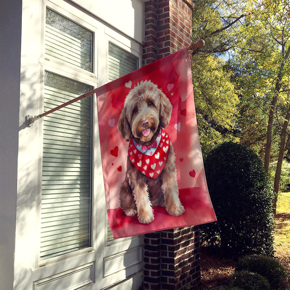 Labradoodle My Valentine House Flag 28x40 Porch Sleeve Pole Decorative Outside Yard Banner Artwork Wall Hanging, Polyester