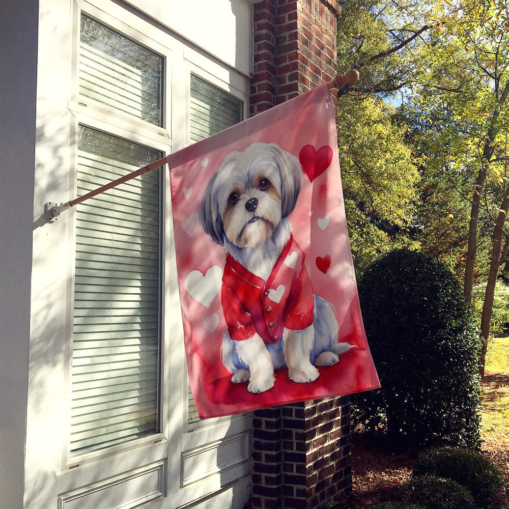 Lhasa Apso My Valentine House Flag 28x40 Porch Sleeve Pole Decorative Outside Yard Banner Artwork Wall Hanging, Polyester