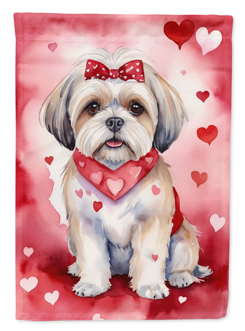 Lhasa Apso My Valentine House Flag 28x40 Porch Sleeve Pole Decorative Outside Yard Banner Artwork Wall Hanging, Polyester