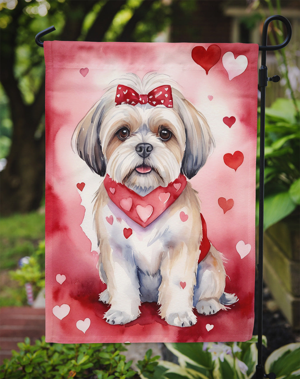 Lhasa Apso My Valentine Garden Flag Mailbox Decorative Yard Banner Outside Patio Artwork for Flower Beds, Garden Size, Multicolor