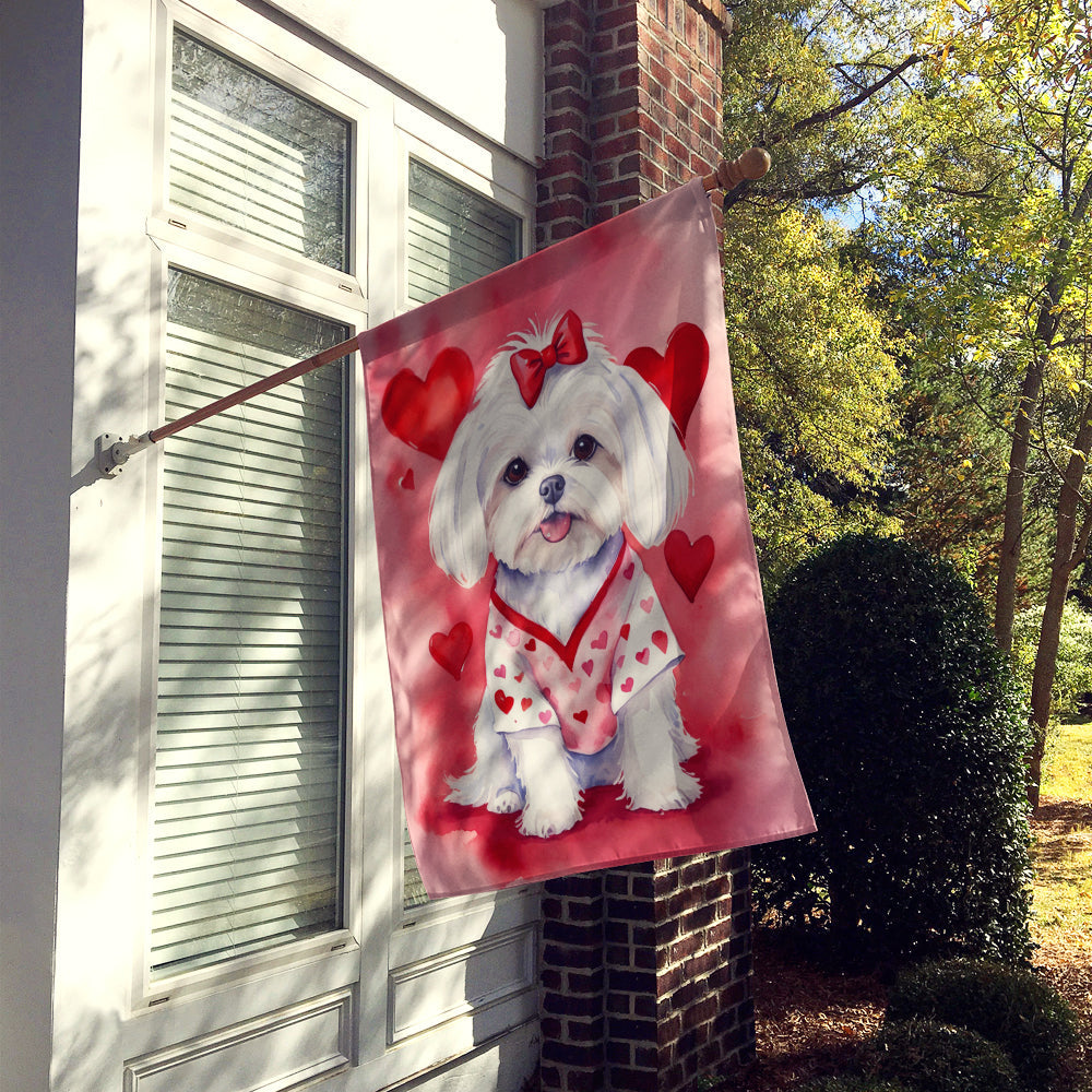 Maltese My Valentine House Flag 28x40 Porch Sleeve Pole Decorative Outside Yard Banner Artwork Wall Hanging, Polyester