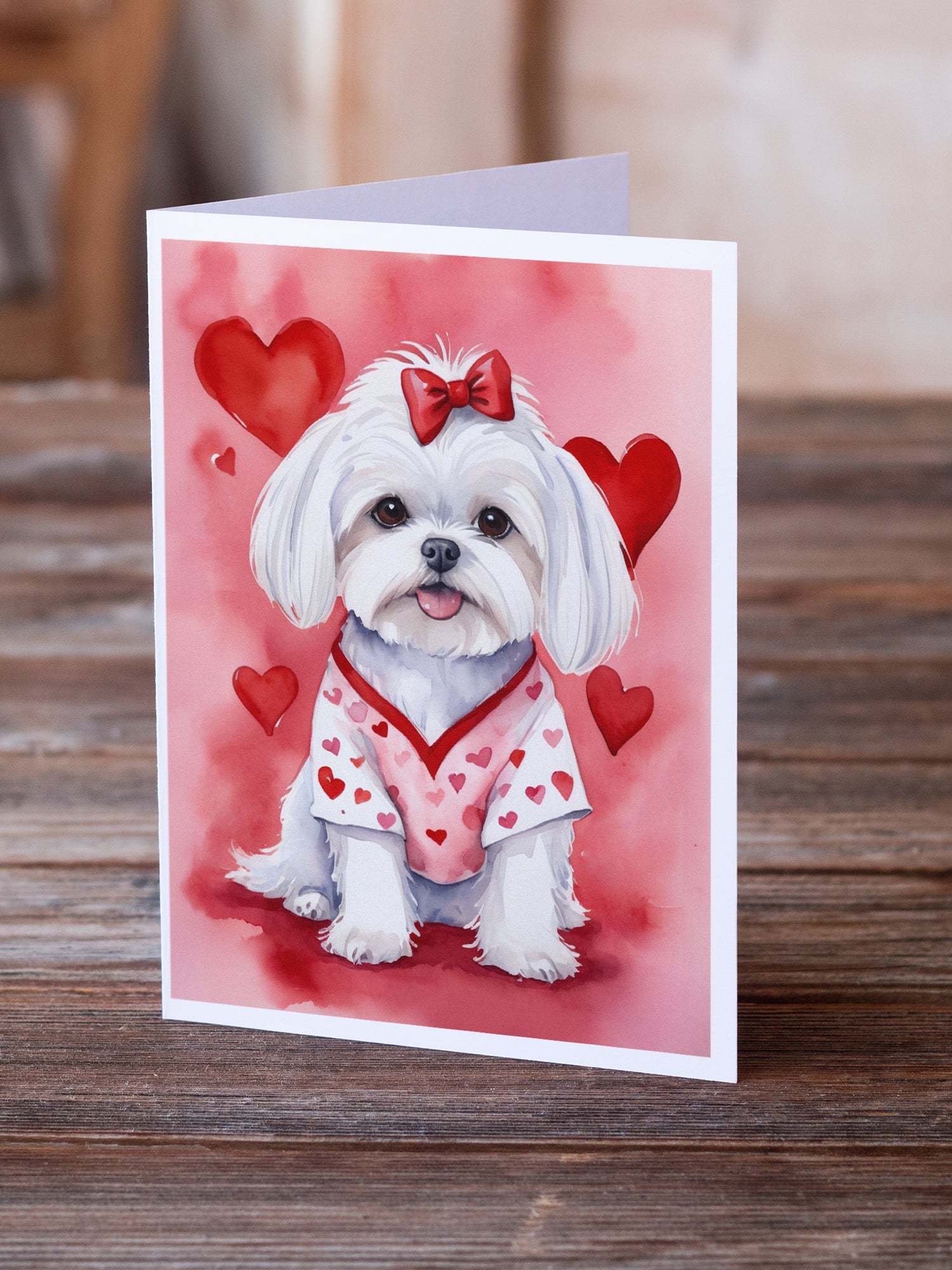 Maltese My Valentine Greeting Cards Pack of 8 Blank Cards with Envelopes Whimsical A7 Size 5x7