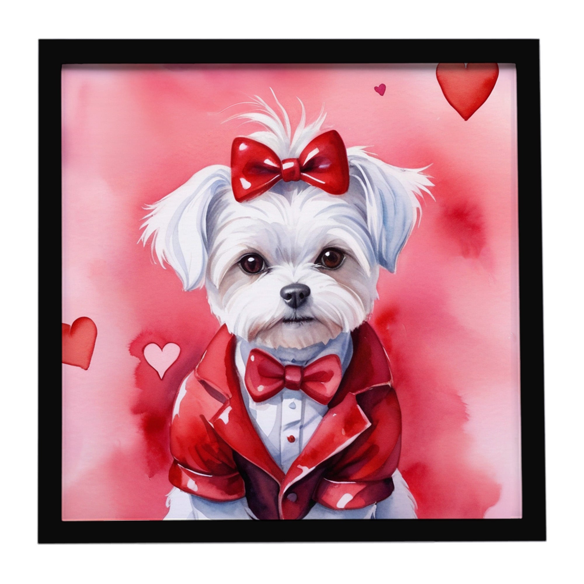 Maltese My Valentine Framed Metal Print Bathroom, Kitchen, Office, Home Decor Wall Art Ready to Hang, Square, 8X8