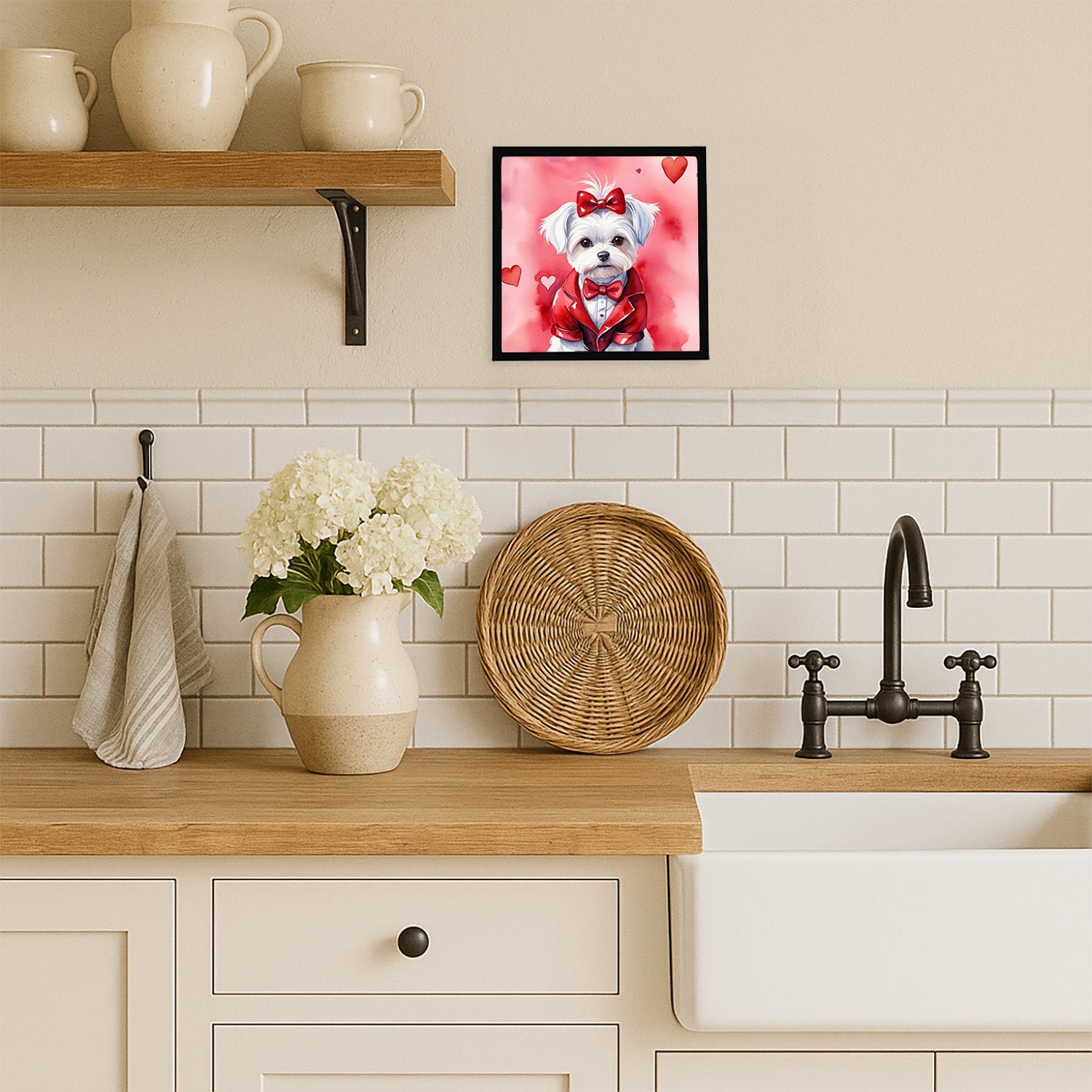 Maltese My Valentine Framed Metal Print Bathroom, Kitchen, Office, Home Decor Wall Art Ready to Hang, Square, 8X8