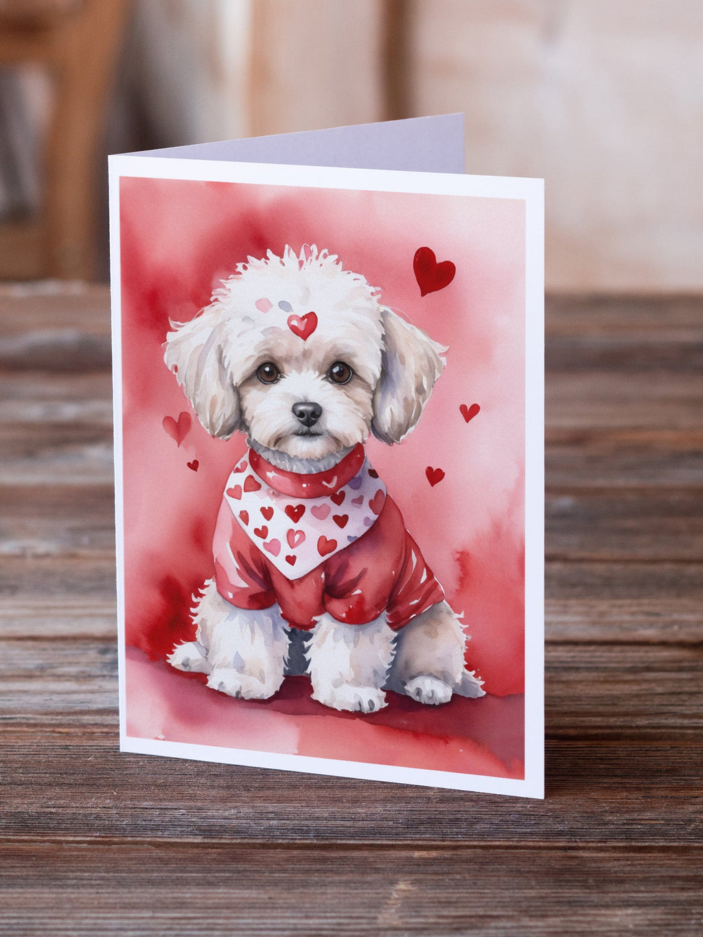Maltipoo My Valentine Greeting Cards Pack of 8 Blank Cards with Envelopes Whimsical A7 Size 5x7