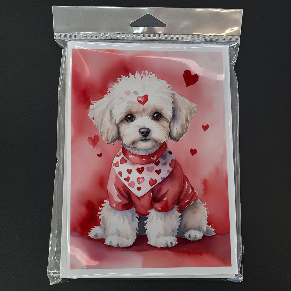 Maltipoo My Valentine Greeting Cards Pack of 8 Blank Cards with Envelopes Whimsical A7 Size 5x7