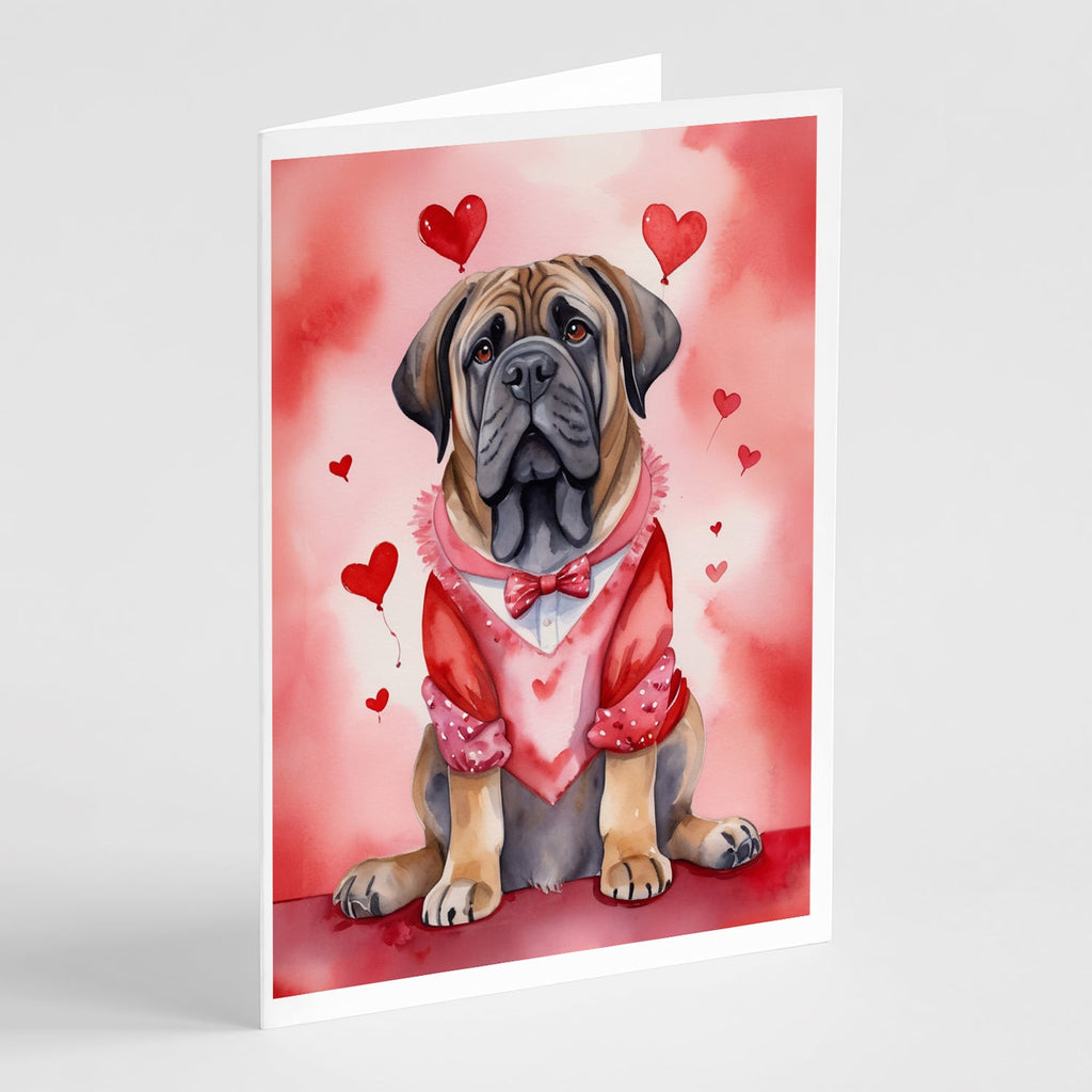 Mastiff My Valentine Greeting Cards Pack of 8 Blank Cards with Envelopes Whimsical A7 Size 5x7