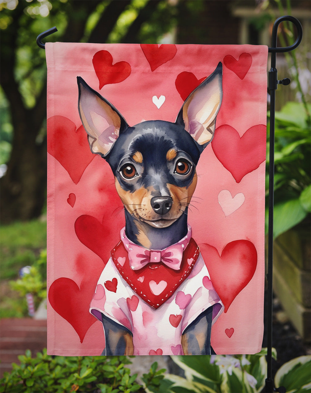 Miniature Pinscher My Valentine Garden Flag Mailbox Decorative Yard Banner Outside Patio Artwork for Flower Beds, Garden Size, Multicolor