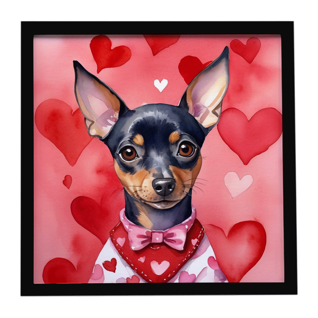 Miniature Pinscher My Valentine Framed Metal Print Bathroom, Kitchen, Office, Home Decor Wall Art Ready to Hang, Square, 8X8