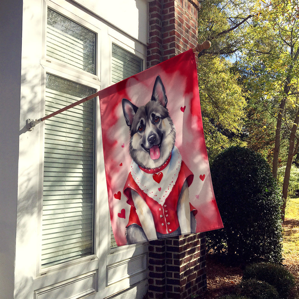 Norwegian Elkhound My Valentine House Flag 28x40 Porch Sleeve Pole Decorative Outside Yard Banner Artwork Wall Hanging, Polyester